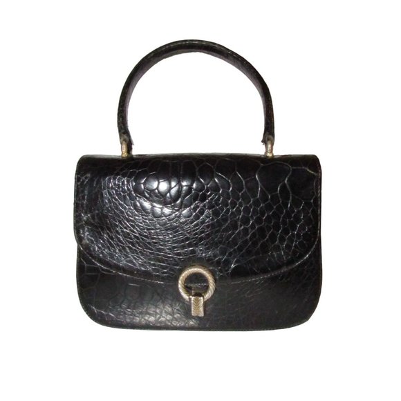 Giorgio GUCCI navy crocodile leather top handle purse - Picture 1 of 15